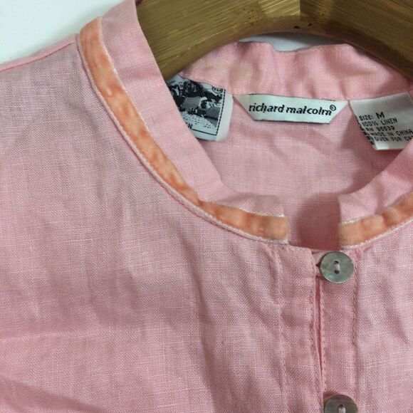Richard Malcolm Irish Linen Sleeveless Crew Neck Button Up Blouse Top Pink Med - Picture 8 of 11